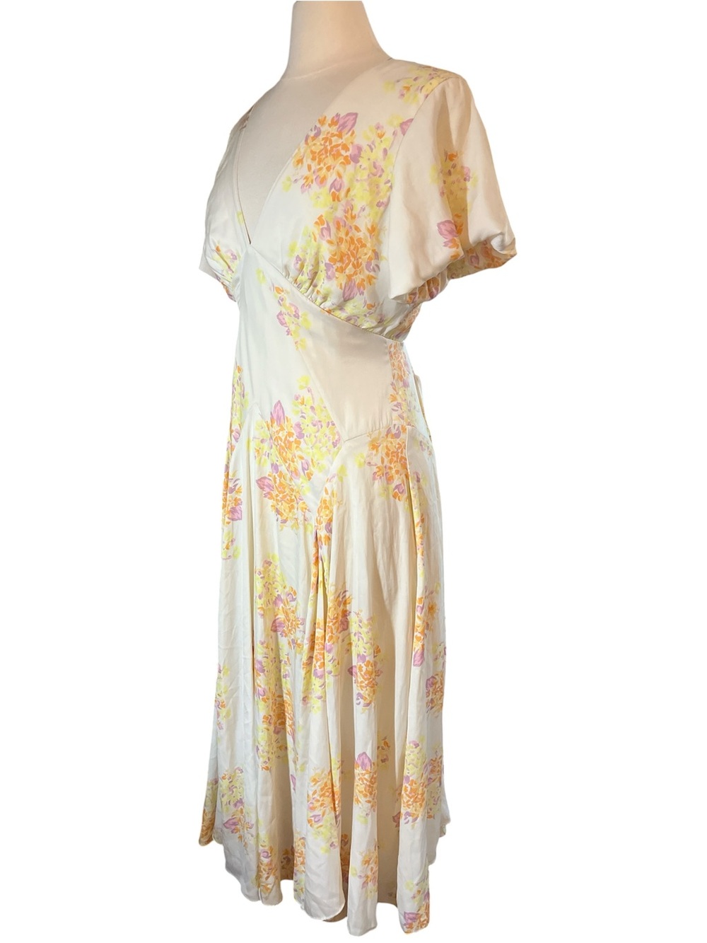 Free People Laura Yellow Maxi Dress w/lavender,orange & Pink Floral Print size L - Picture 7 of 17